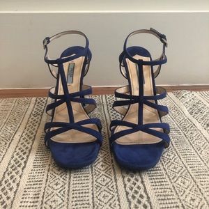 Strappy blue suede Prada heels